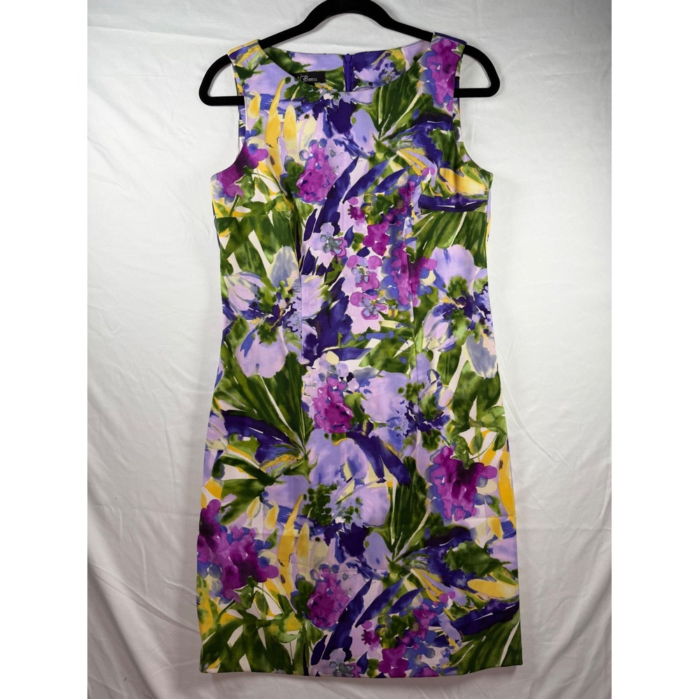 AGB‎ Dress Womens Size 8 Purple Green Floral Watercolor Sleeveless Sheath Dress
